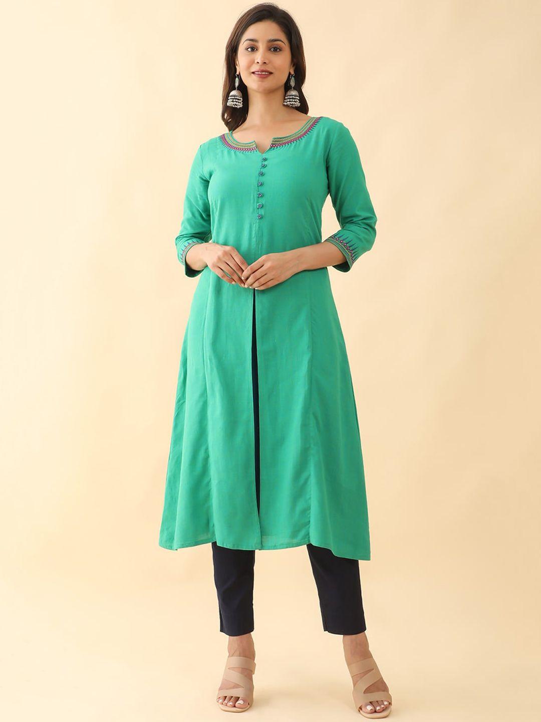 maybell ethnic motifs embroidered cotton a-line kurta