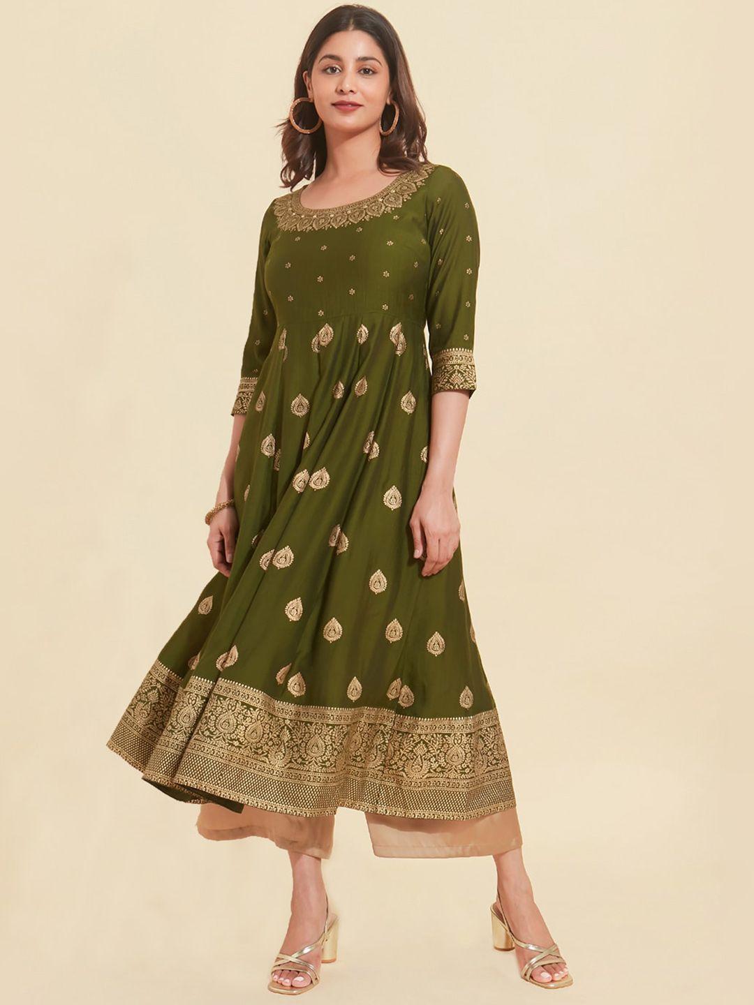 maybell ethnic motifs printed mirror work anarkali kurta