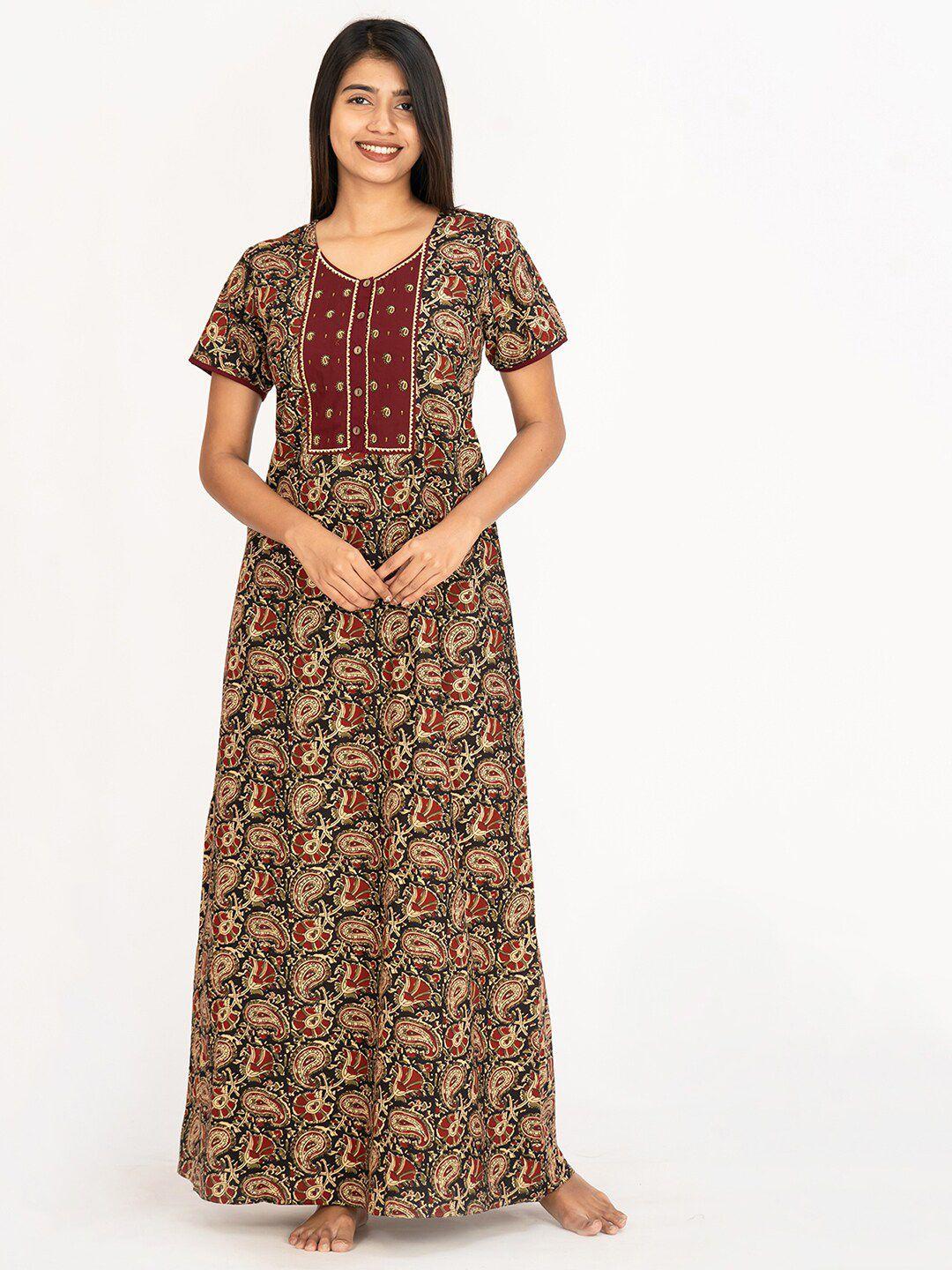 maybell ethnic motifs printed pure cotton maxi nightdress