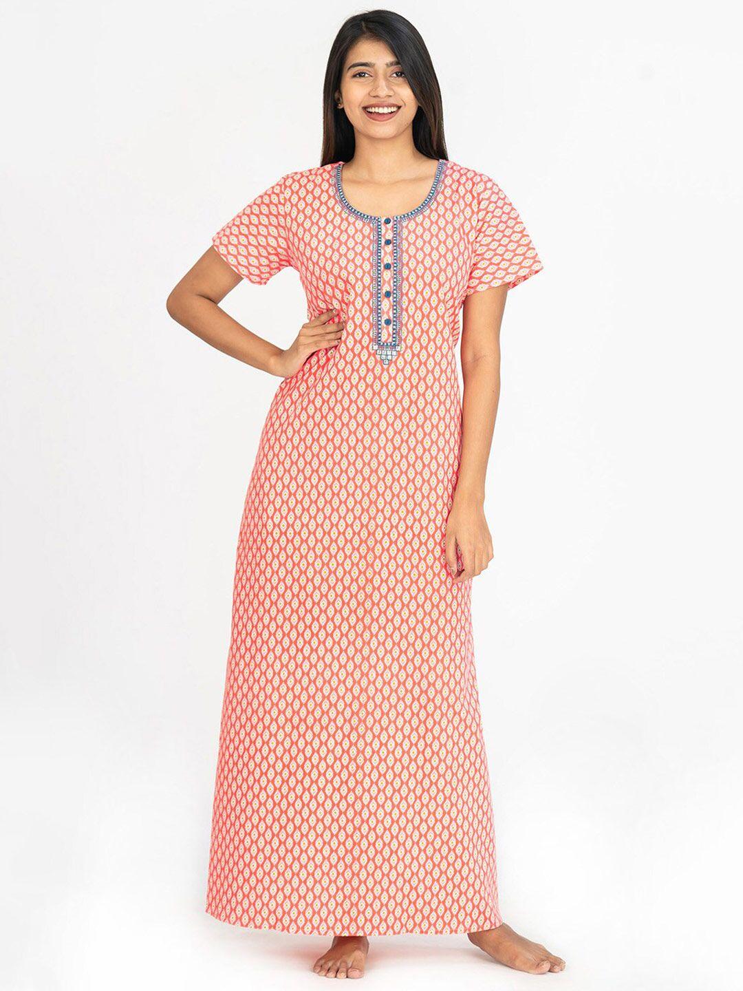 maybell ethnic motifs printed pure cotton maxi nightdress