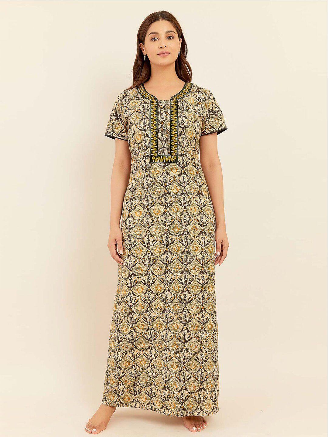 maybell ethnic motifs printed pure cotton maxi nightdress