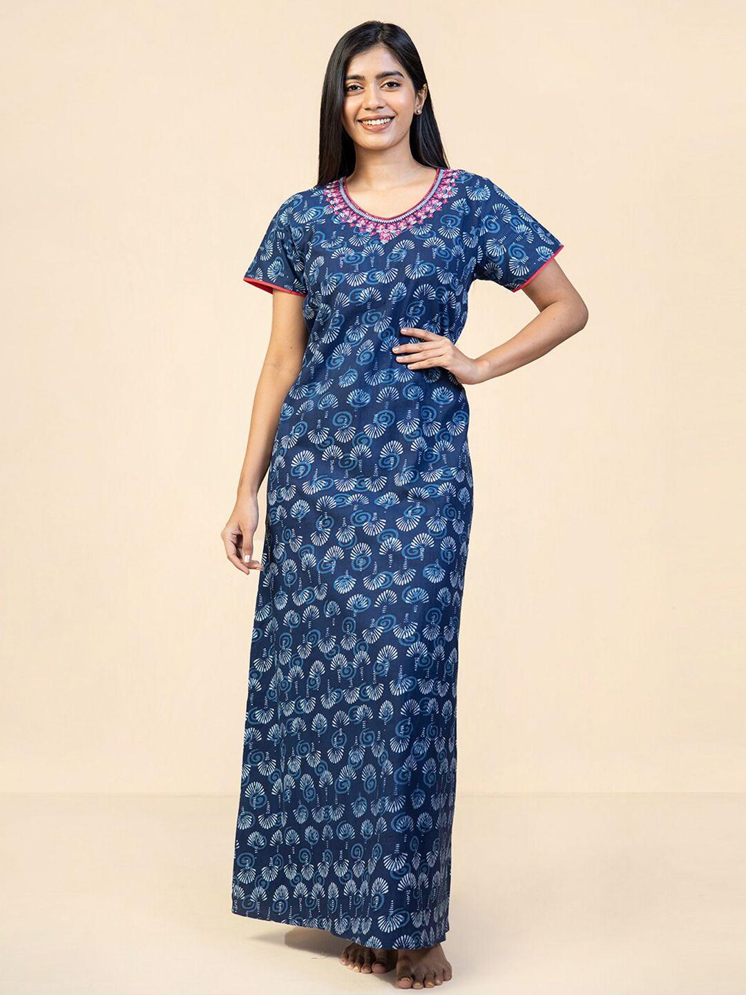 maybell ethnic motifs printed pure cotton maxi nightdress