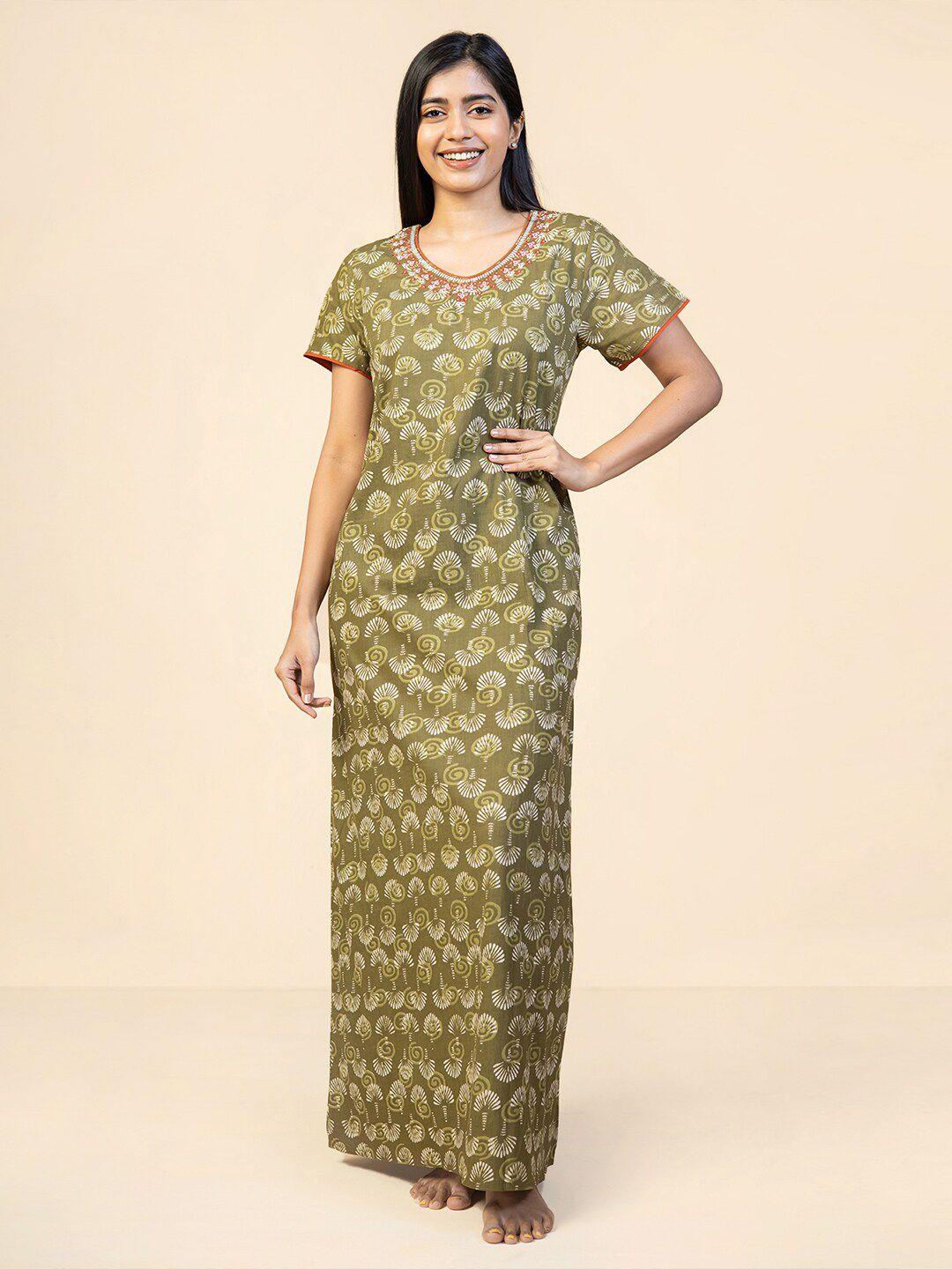 maybell ethnic motifs printed pure cotton maxi nightdress