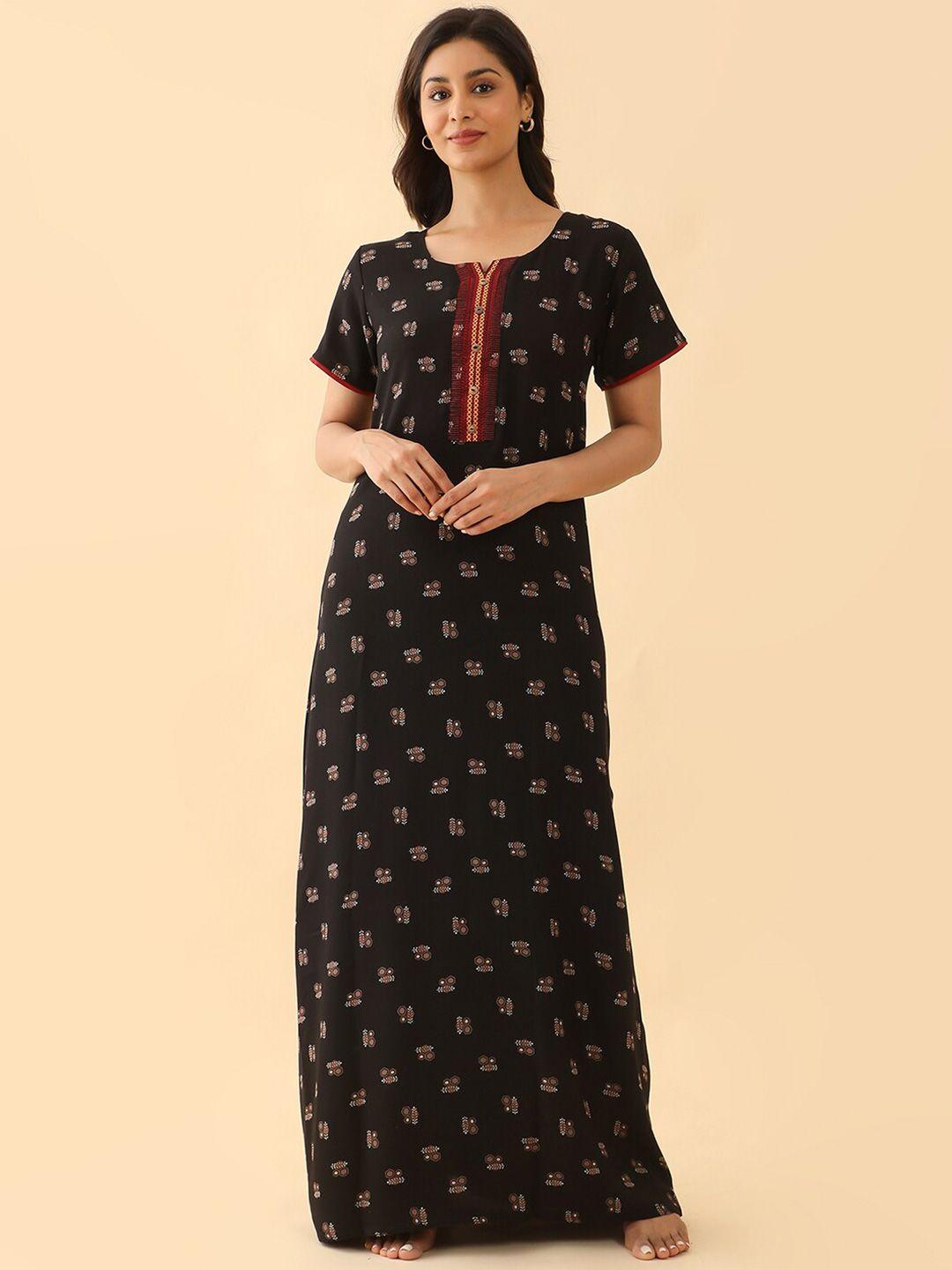 maybell ethnic motifs printed pure cotton maxi nightdress