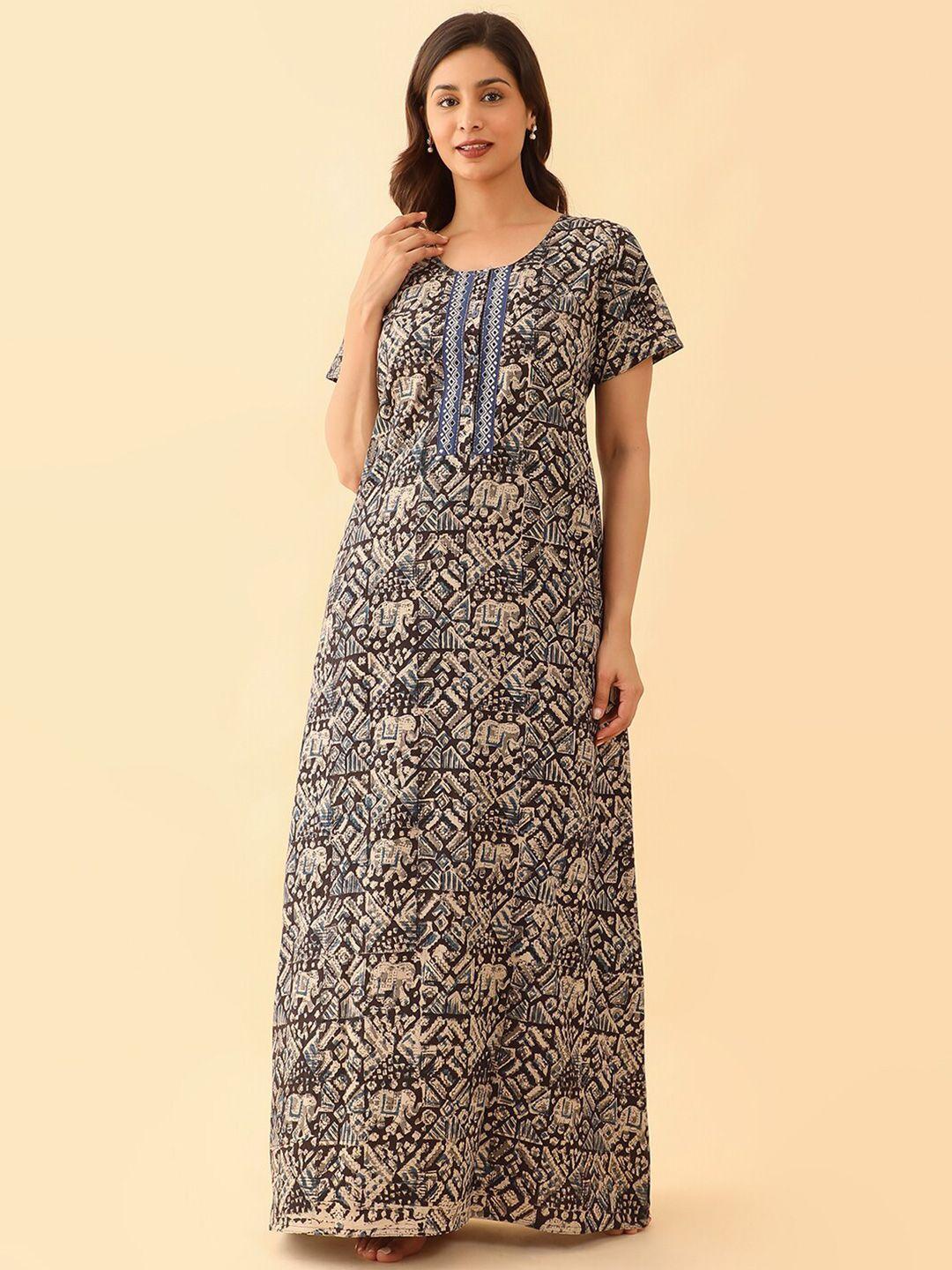 maybell ethnic motifs printed pure cotton maxi nightdress