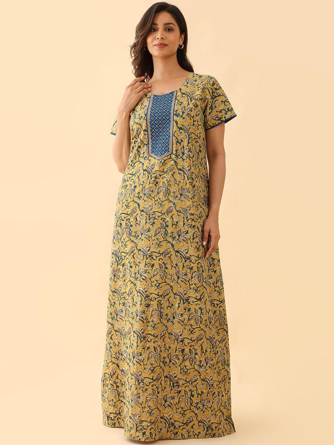 maybell ethnic motifs printed pure cotton maxi nightdress