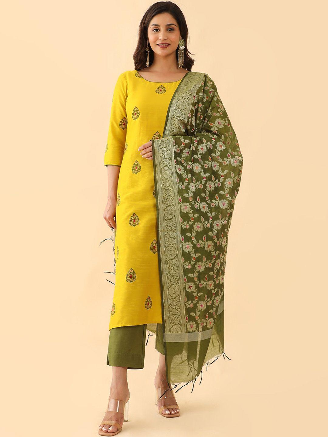 maybell ethnic motifs printed regular kurta with trousers & dupatta