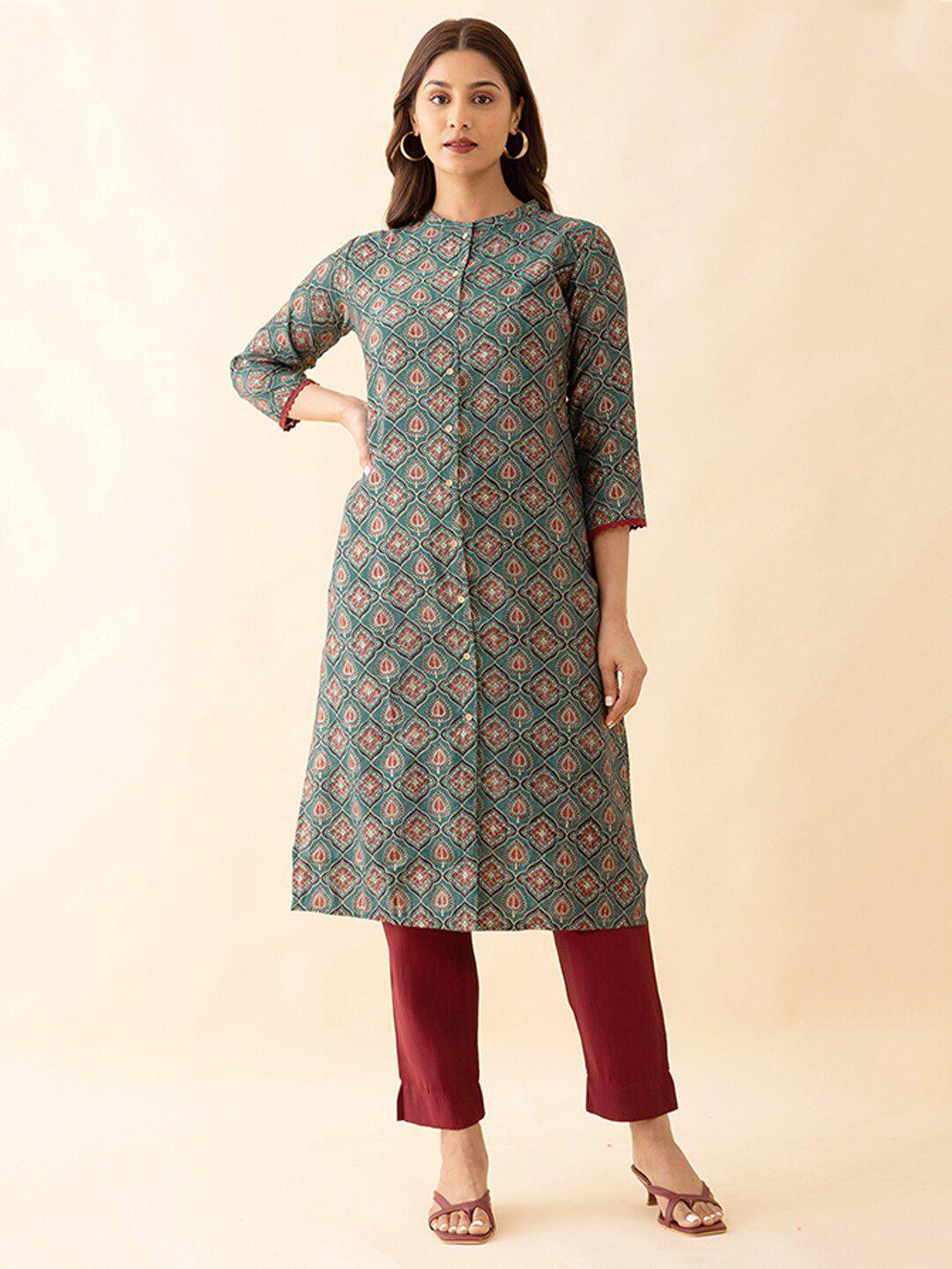 maybell ethnic motifs printed straight kurta with trouser