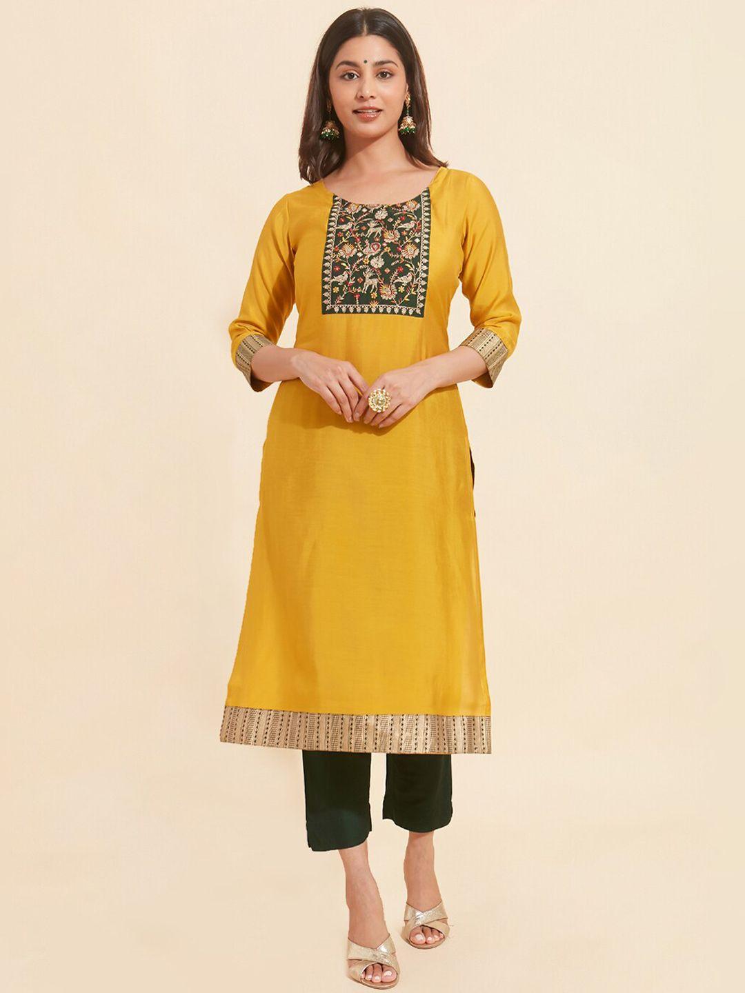 maybell ethnic motifs yoke design thread work straight kurta