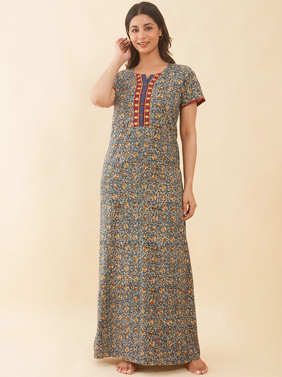 maybell floral printed pure cotton maxi nightdress