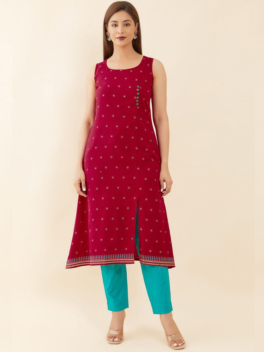 maybell floral printed sleeveless a-line pure cotton kurta