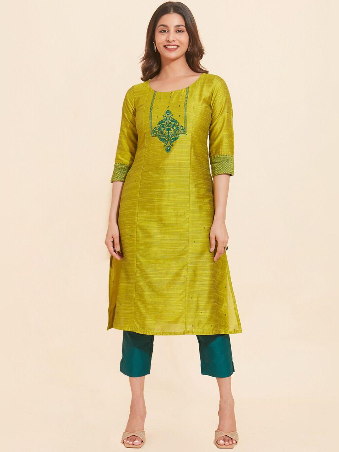 maybell floral yoke design straight kurta