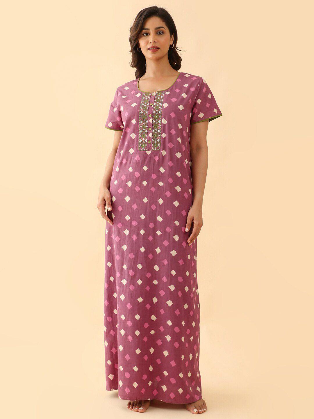 maybell geometric printed pure cotton maxi nightdress