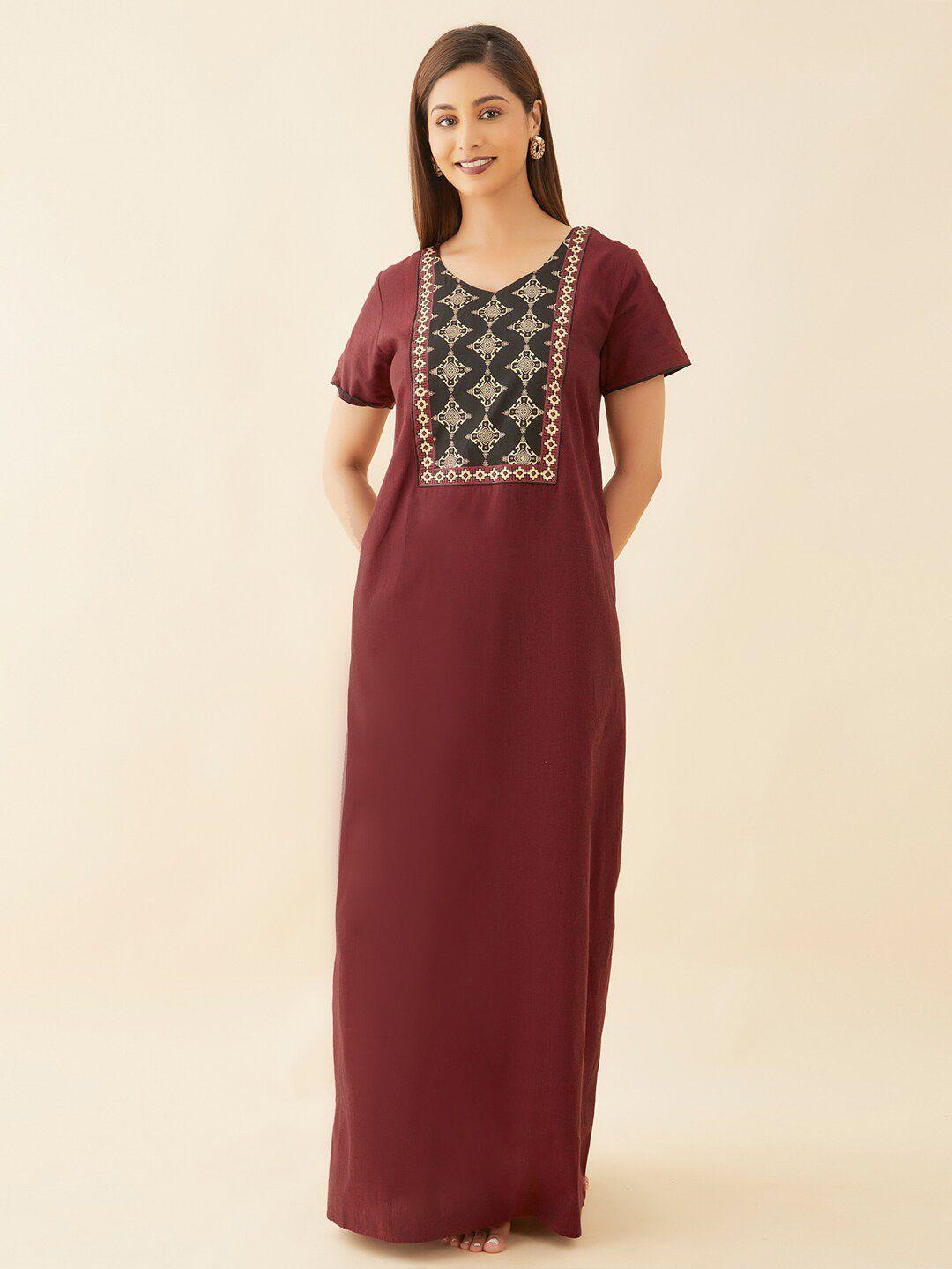 maybell maroon printed maxi nightdress