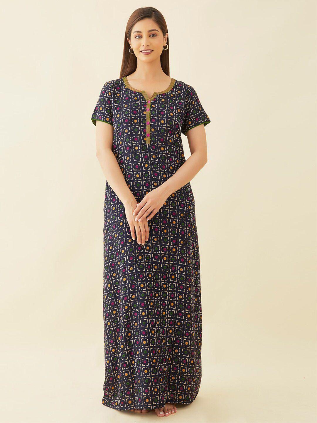 maybell navy blue printed maxi nightdress