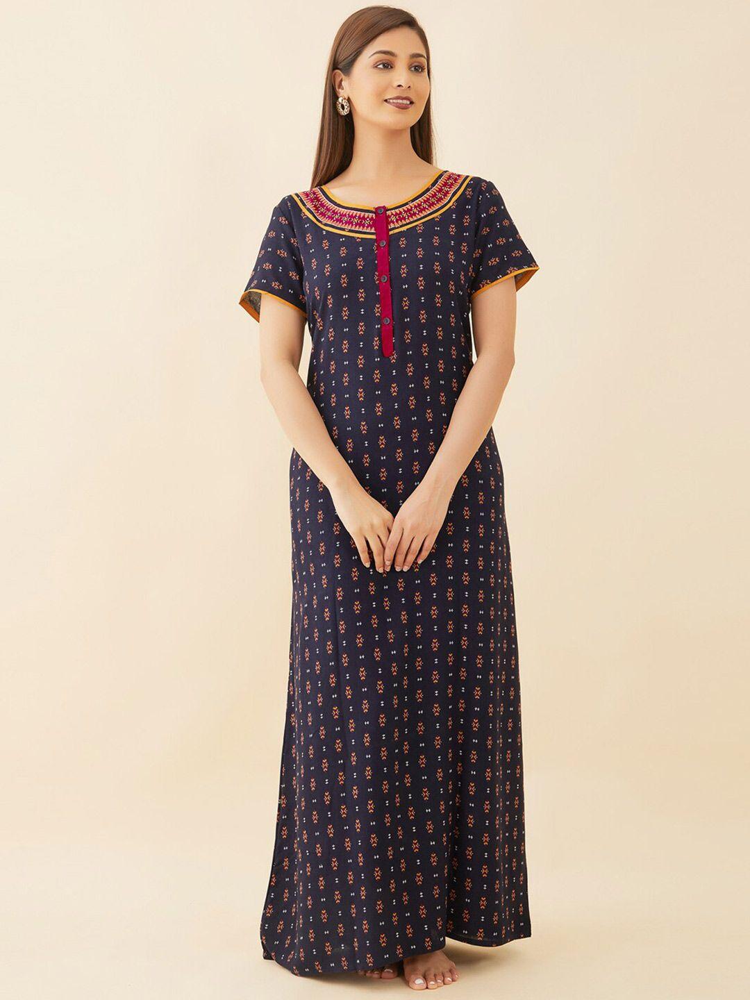 maybell navy blue printed maxi nightdress