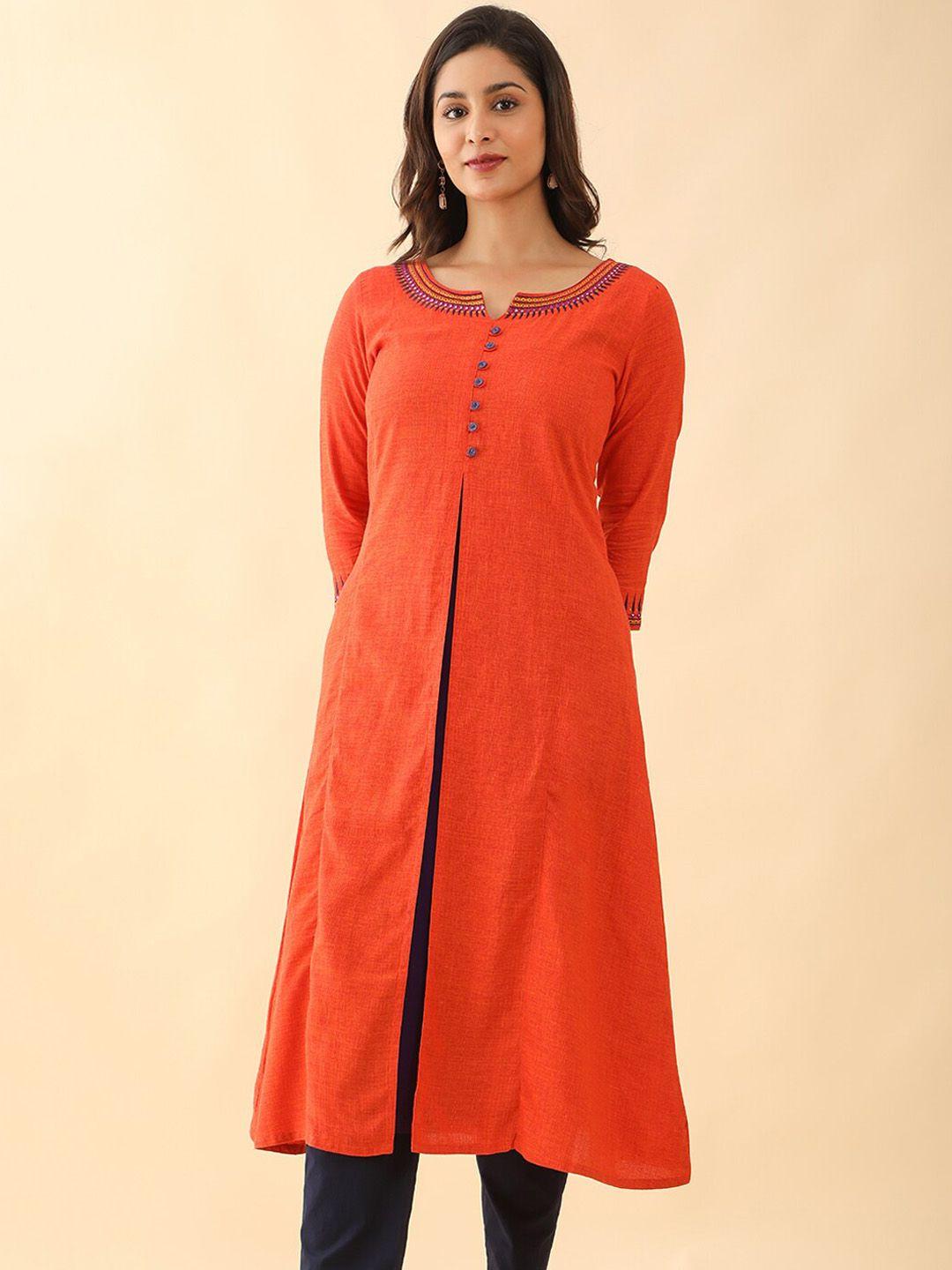 maybell thread work details pure cotton a-line kurta