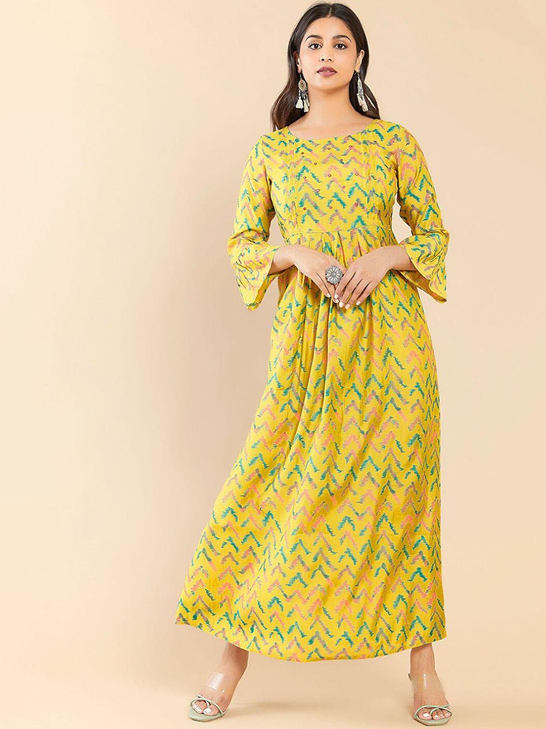 maybell women printed bell sleeves silk kurta