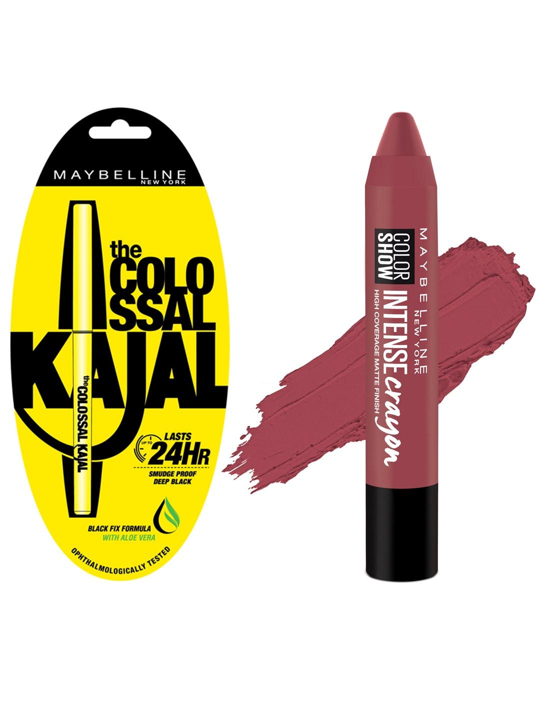 maybelline black colossal kajal & crayon mystic mauve lipstick