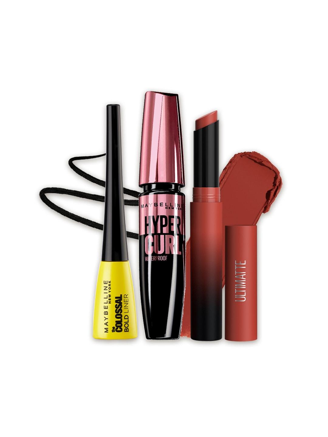 maybelline eye & lip set- the colossal bold liner+ hyper curl mascara+ ultimatte lipstick