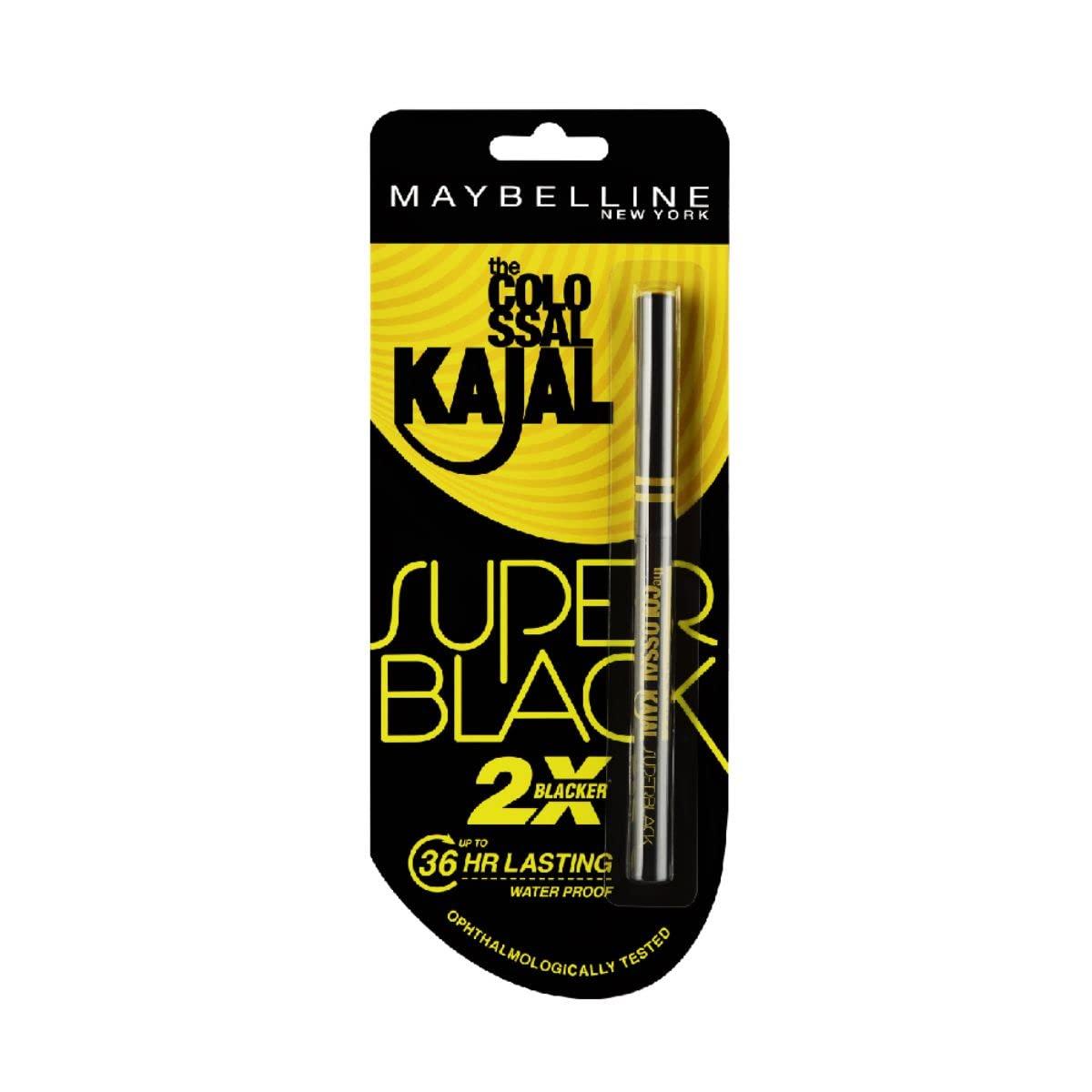 maybelline new york kajal, super black, intense colour, sharp definition, long-lasting, colossal kajal, 0.35g