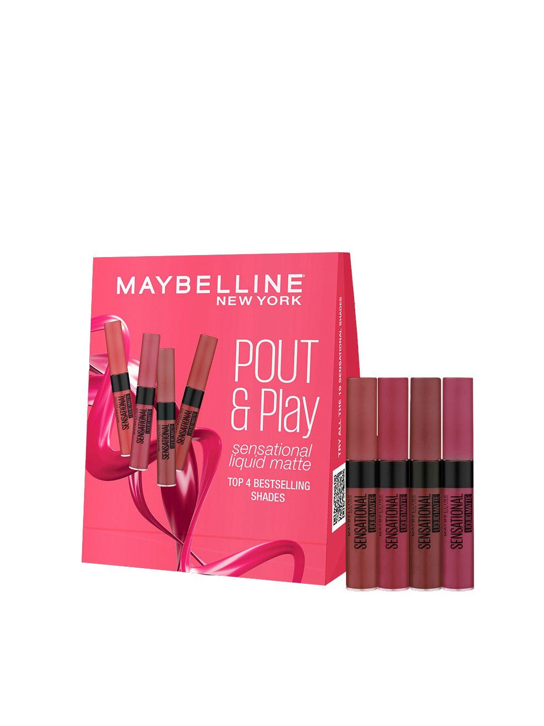 maybelline new york pout & play - set of 4 sensational liquid matte lipsticks - 7ml each