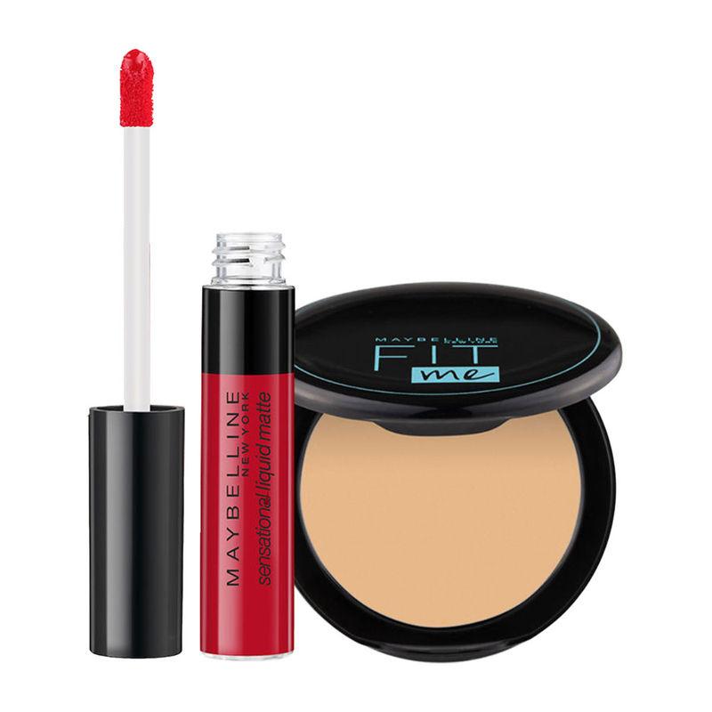 maybelline new york sensational liquid matte lipstick & fit me compact powder