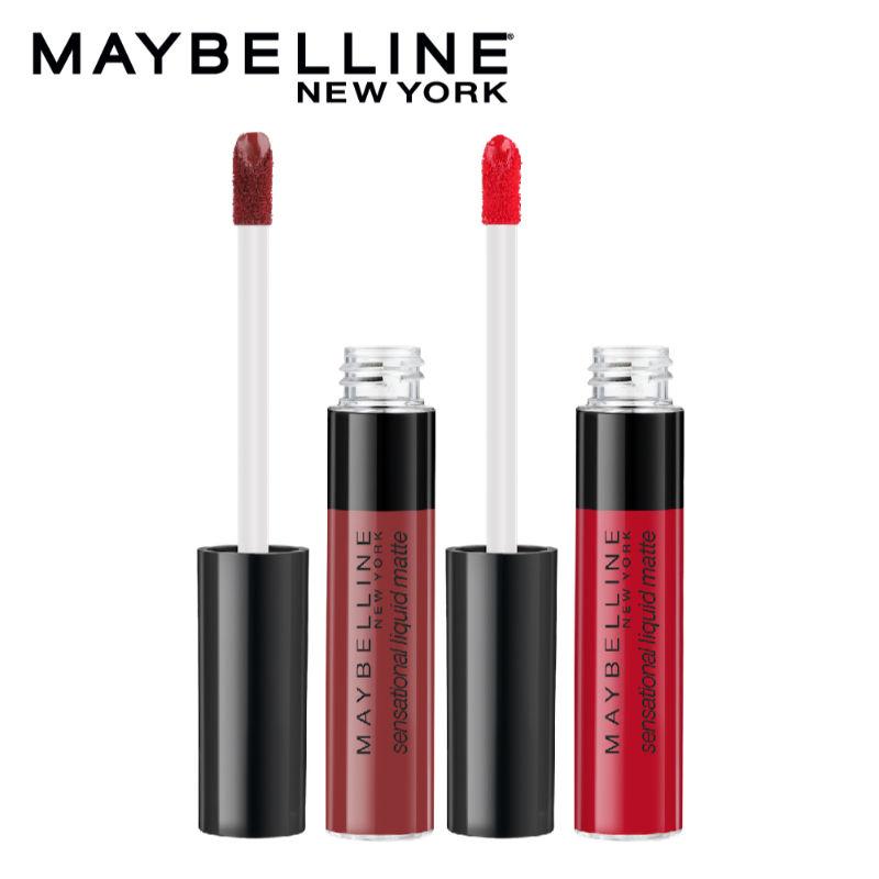 maybelline new york sensational liquid matte lipstick - 03 flush it red + 11 made easy(14ml)