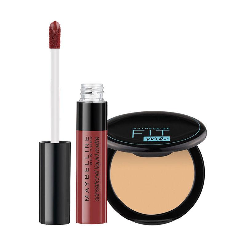 maybelline new york sensational liquid matte lipstick with fit me 12 hour oil control compact