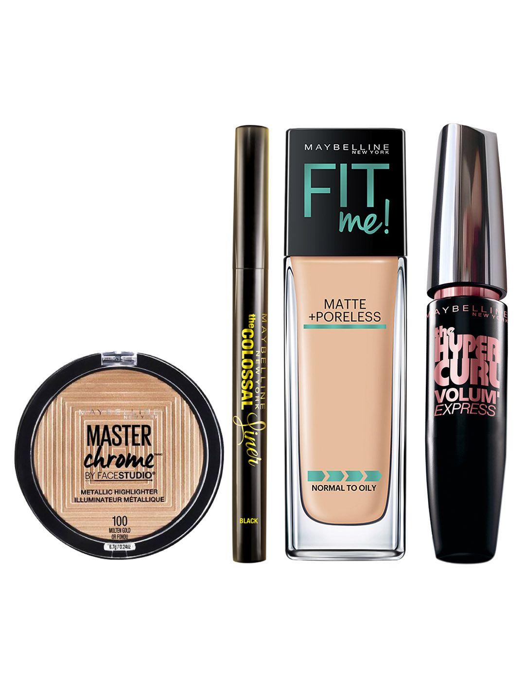 maybelline new york set of highlighter & liner with mascara & foundation