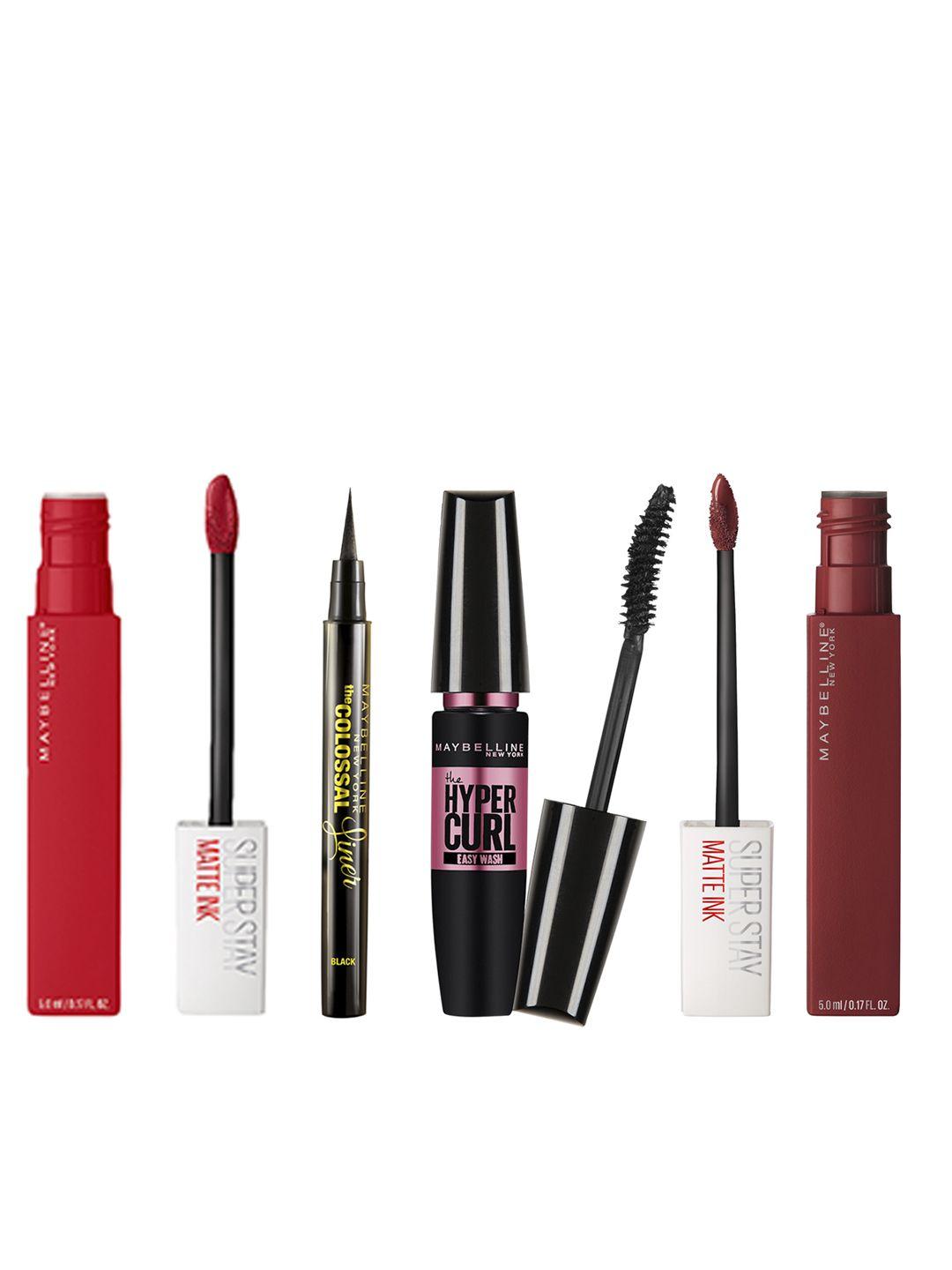 maybelline new york set of liquid lipsticks - hypercurl mascara - colossal liner