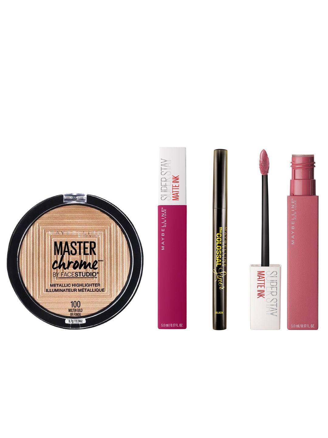 maybelline new york set of liquid lipsticks - master chrome highlighter - colossal liner