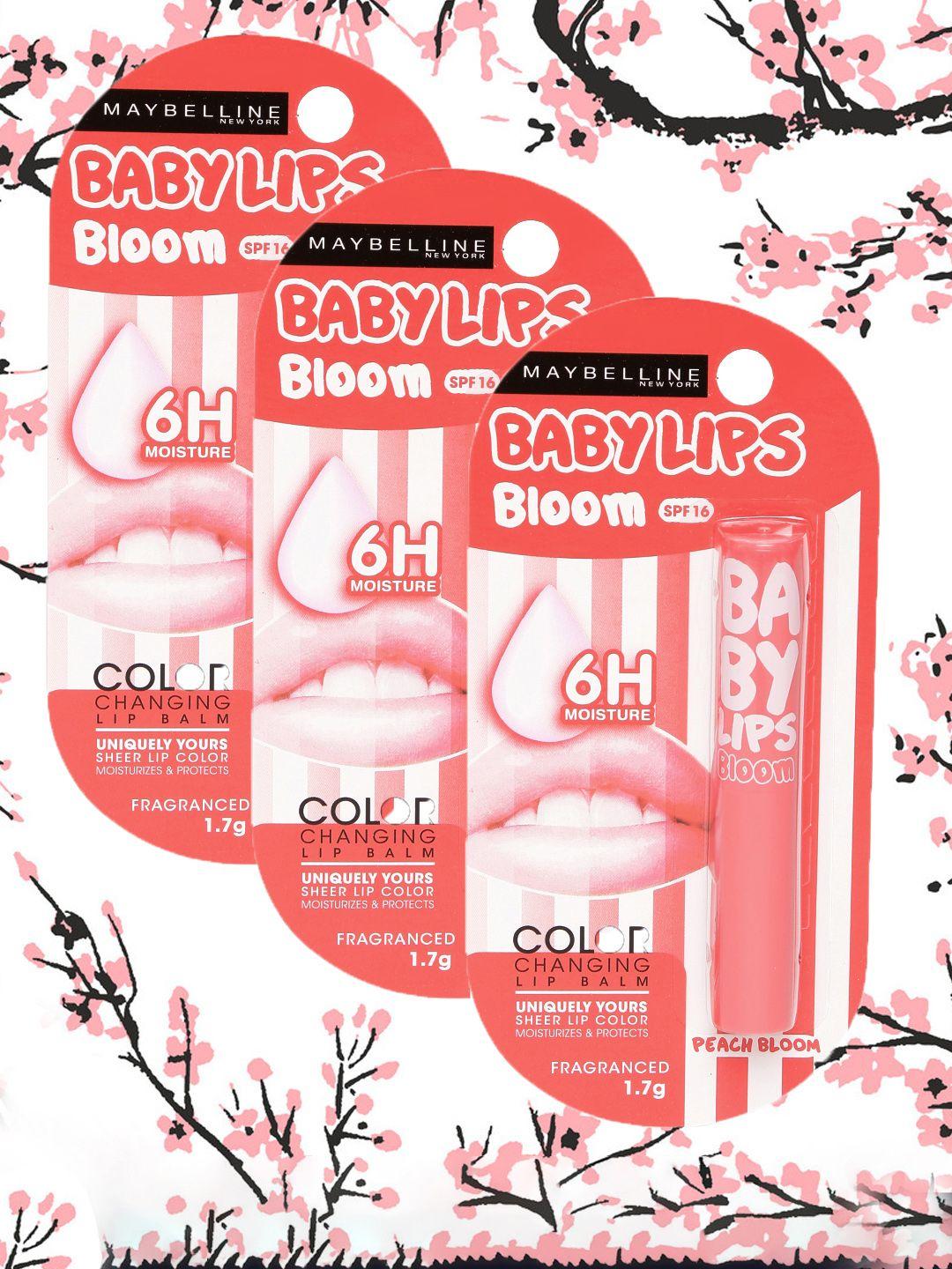 maybelline set of 3 baby lips bloom color changing lip balm - peach bloom