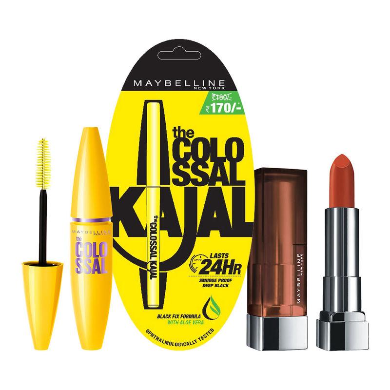 maybelline new york lipstick & colossal kit : burgundy blush, colossal mascara & kajal