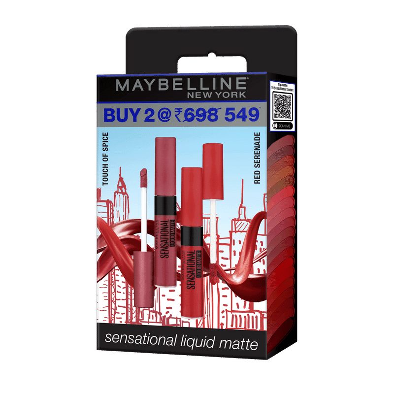 maybelline new york sensational liquid matte lipstick - touch of spice + red serenade