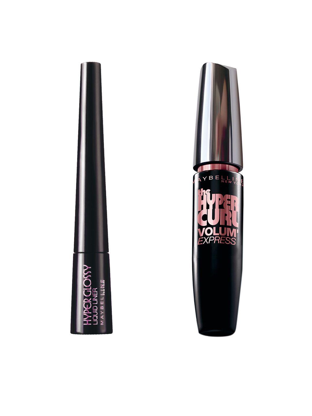 maybelline new york set of hyper glossy black liner & hypercurl washable black mascara