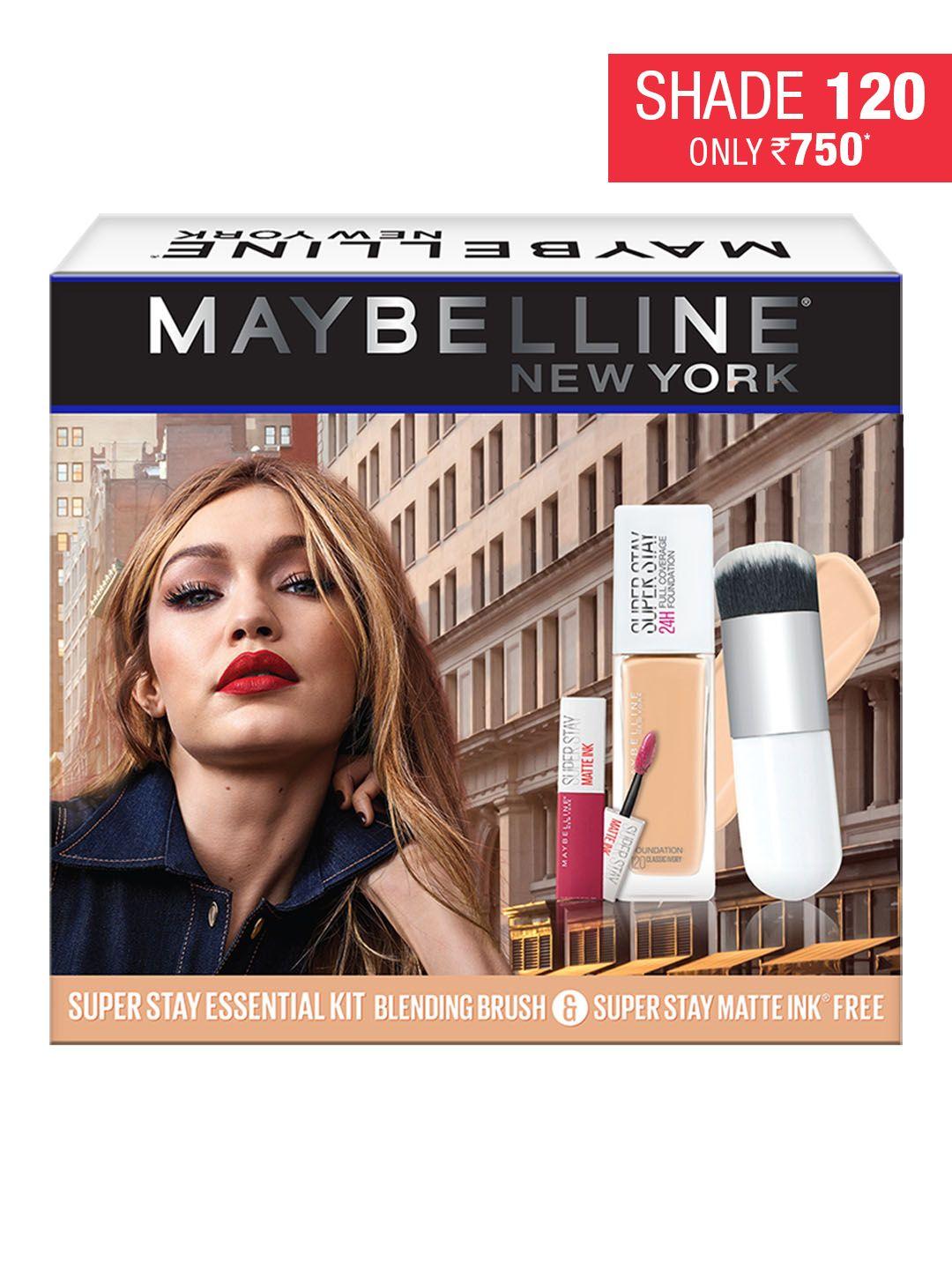 maybelline new york super stay liquid foundation 120 + matte mini lipstick-ruler + brush
