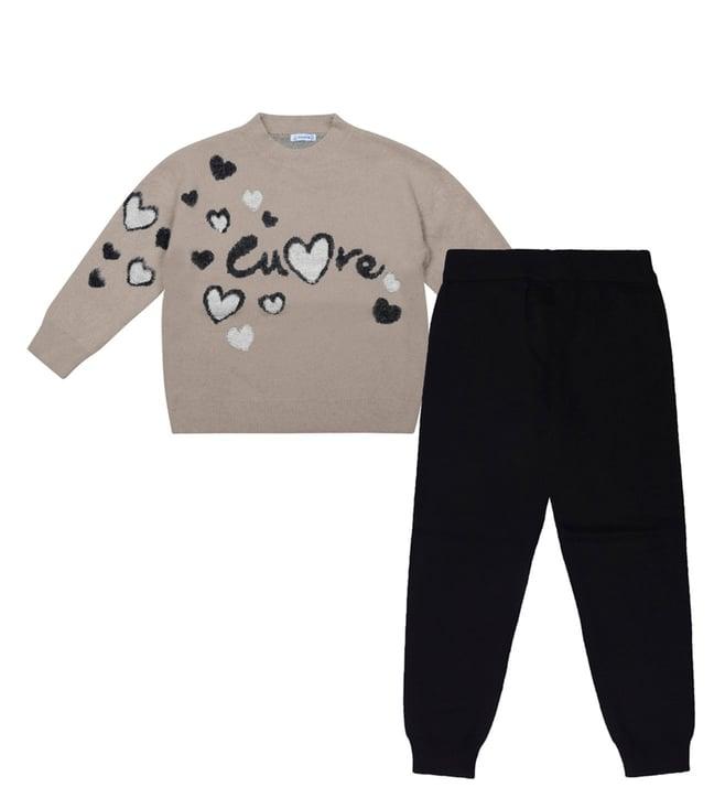 mayoral kids beige & black knitted regular fit sweater & joggers set