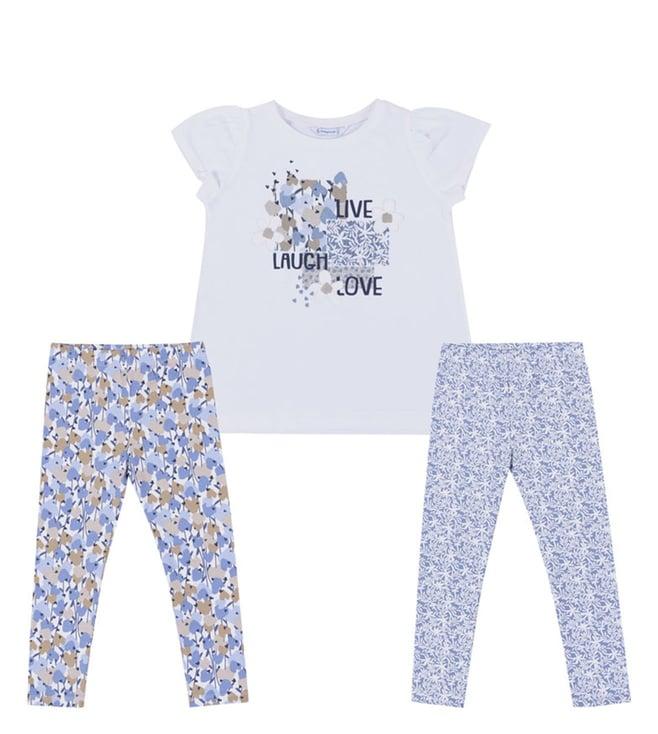 mayoral kids blue floral print regular fit top & leggings set