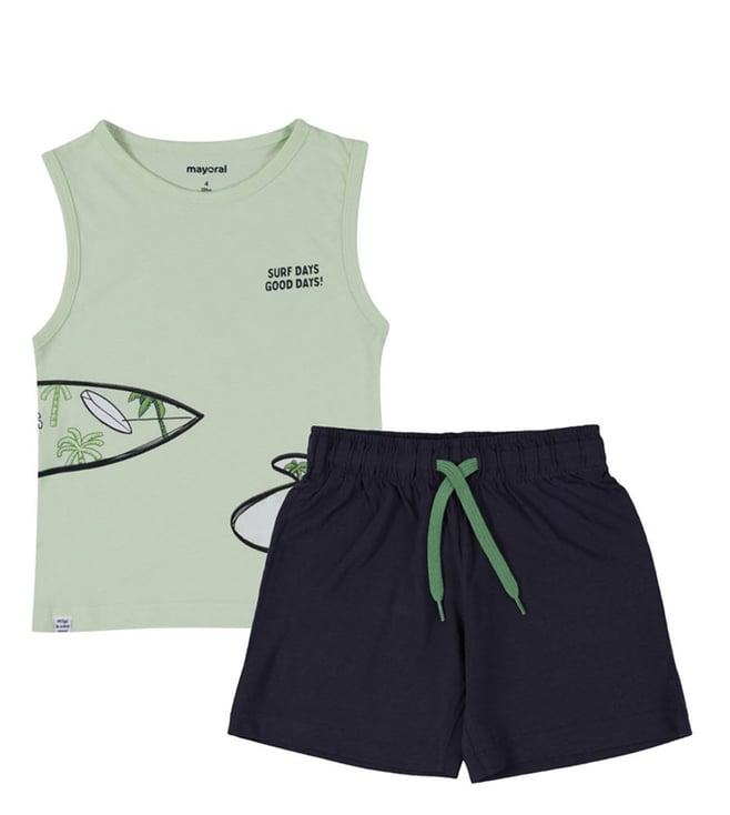mayoral kids green printed regular fit t-shirts & shorts set
