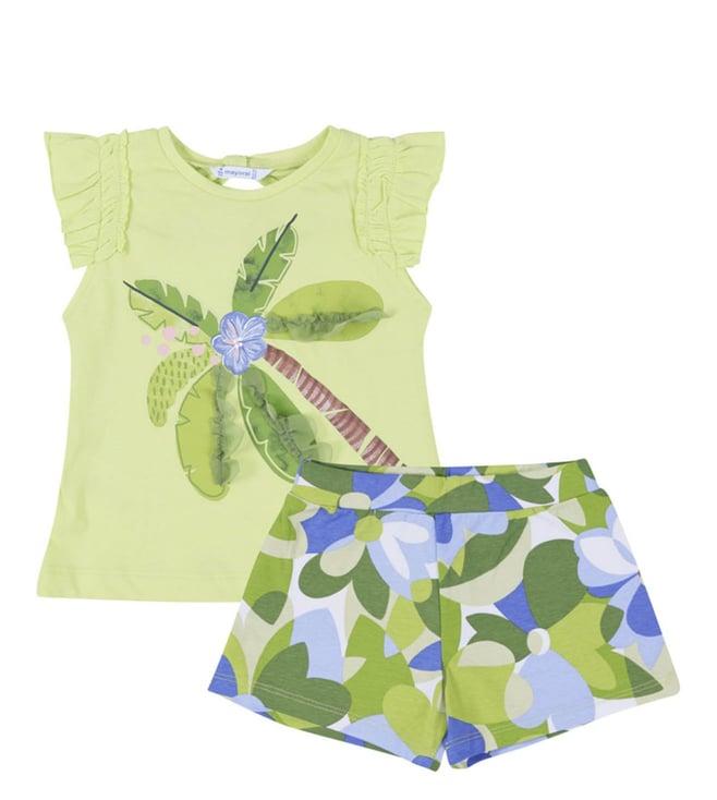 mayoral kids green printed regular fit top & shorts set