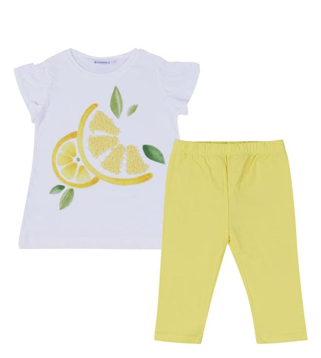 mayoral kids multicolor lemon print regular fit top & leggings set