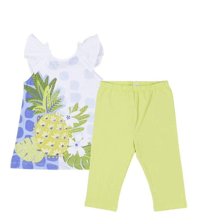 mayoral kids multicolor pineapple print regular fit top & leggings set