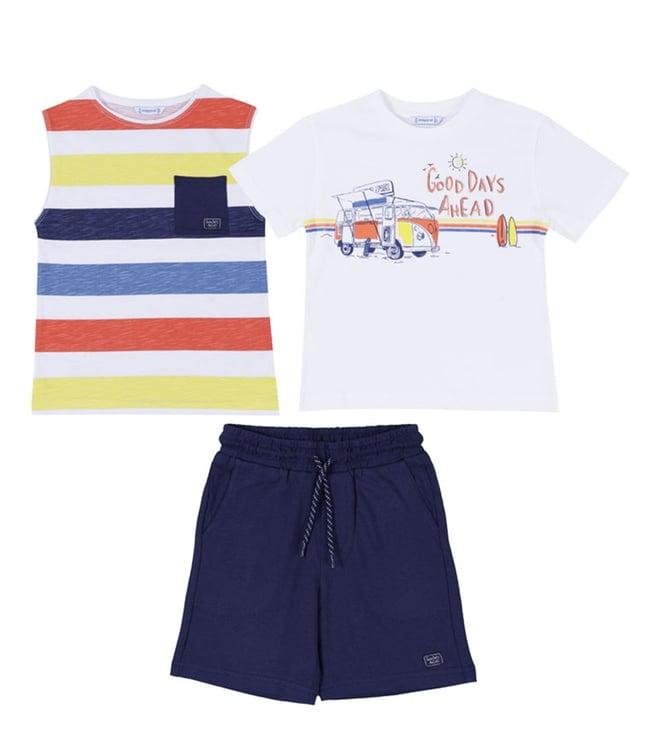 mayoral kids multicolor striped regular fit t-shirts & shorts set