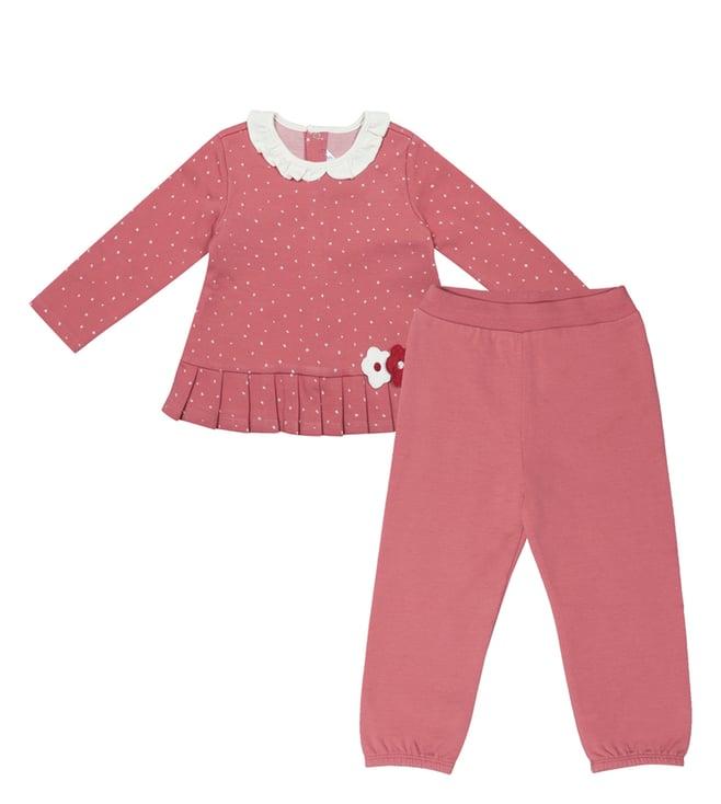 mayoral kids pink polka dot regular fit top & leggings set