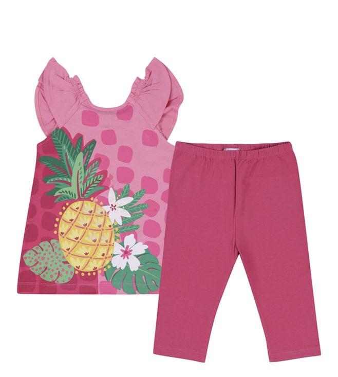 mayoral kids pink printed regular fit top & leggings set