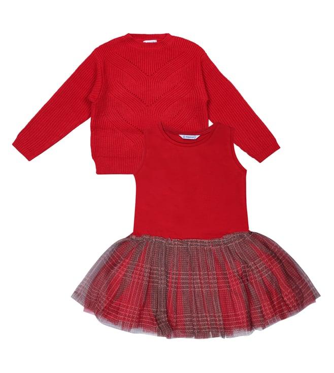 mayoral kids red knitted regular fit sweater & dress set