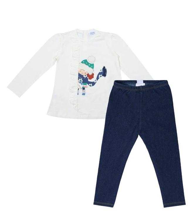 mayoral kids white & navy girl print regular fit clothing set