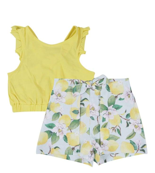 mayoral kids yellow lemon print regular fit top & shorts set