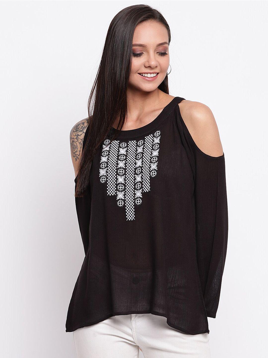 mayra black embroidered cold shoulder top